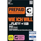 congstar Prepaid wie ich Will SIM-Karte ohne Vertrag I Prepaid-Guthaben Wunschmix in D-Netz-Qualität I frei wählen 1-15 GB & 9 Ct. pro Min/SMS – Flat I alle 4 Wochen...